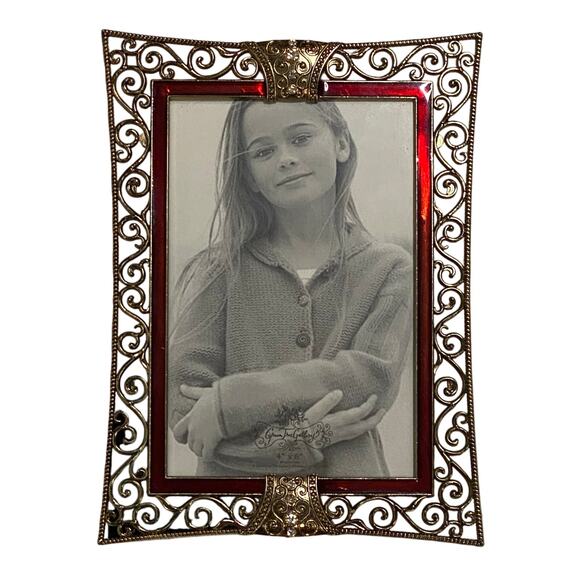 Green Tree Gallery 4x6” Photo Picture Frame Ornate Vintage Style Ruby Red Accent - Picture 1 of 4